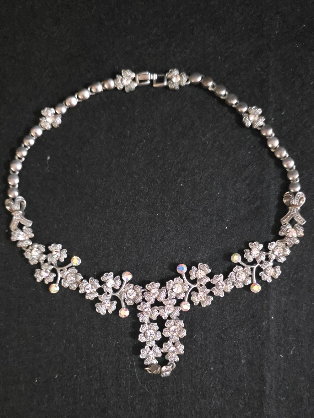 Silver Floral Crystal Necklace - Elegant Women's Jewelry